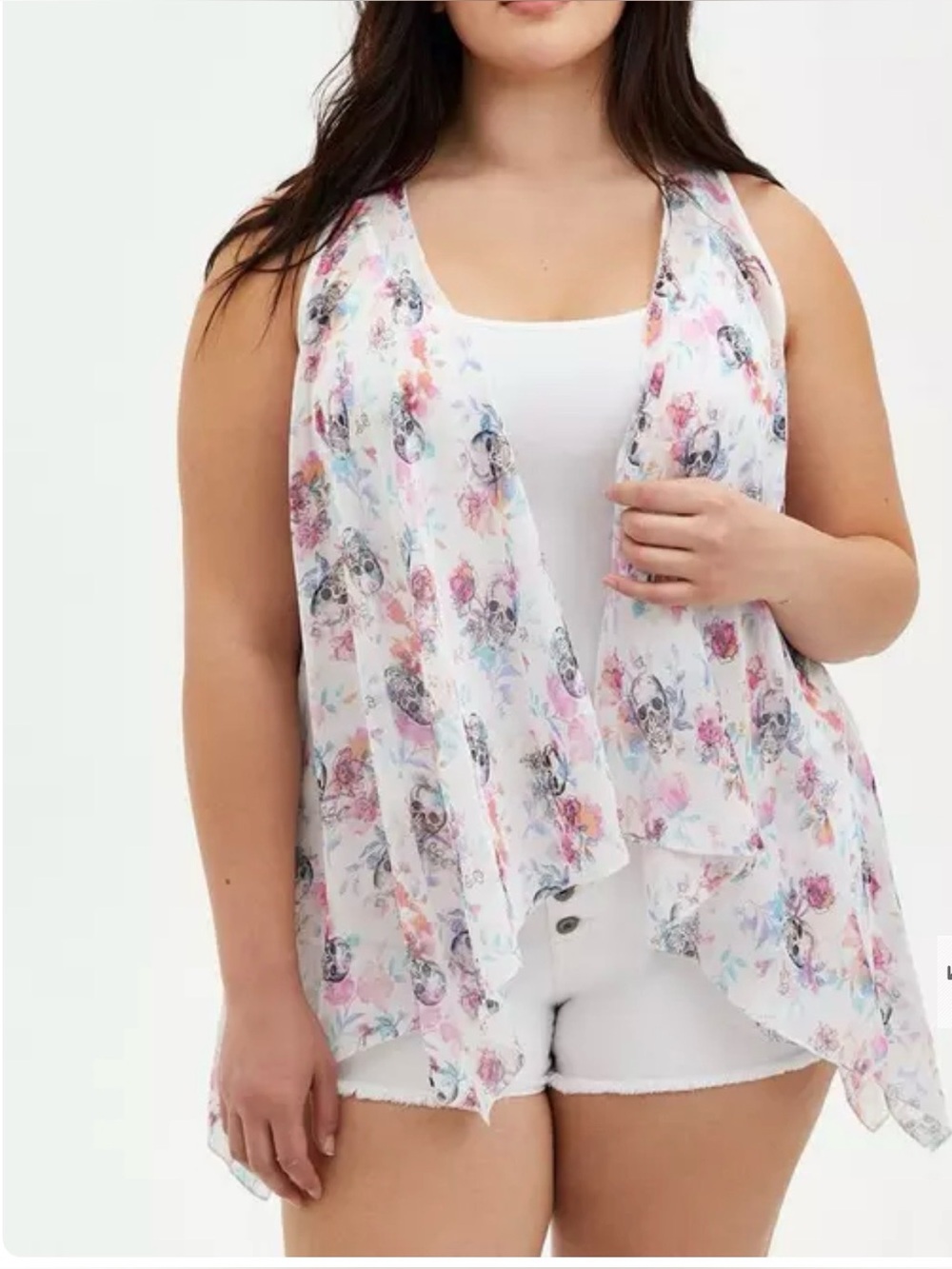 TORRI White Floral Lace Chiffon Vest SIZE 1